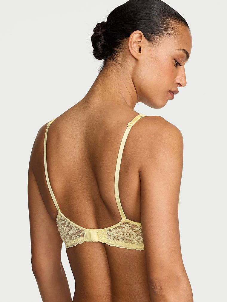 Krajková podprsenka s balkonem bez vycpávky. Produkt je žluté barvy a pochází z kolekce Victoria's Secret.