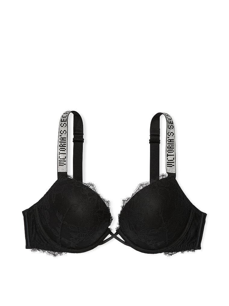 Push-up krajková podprsenka s lesklými ramínky Shine. Produkt je černý a pochází z kolekce Very Sexy.