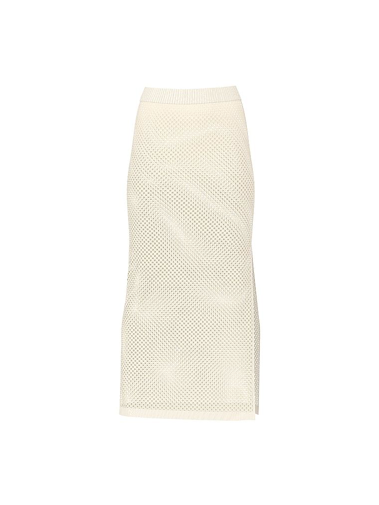 Viskózová plisovaná sukně pro pláž Beachwear Crochet Maxi. Produkt je bílé barvy a pochází z kolekce Victoria's Secret Swim.