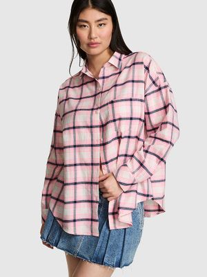 PINK Flanelová noční košile Favorite ze 100% bavlny se zapínáním na knoflíky