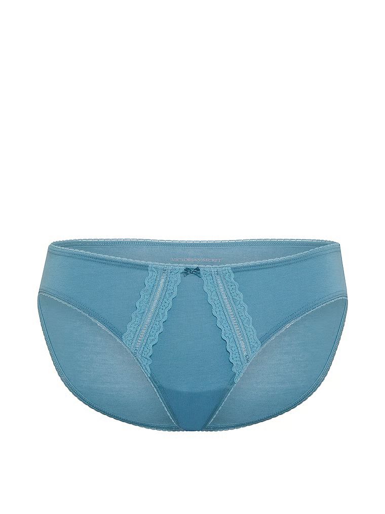 Bavlněné kalhotky s krajkou bikin. Produkt je modré barvy a pochází z kolekce Victoria's Secret.