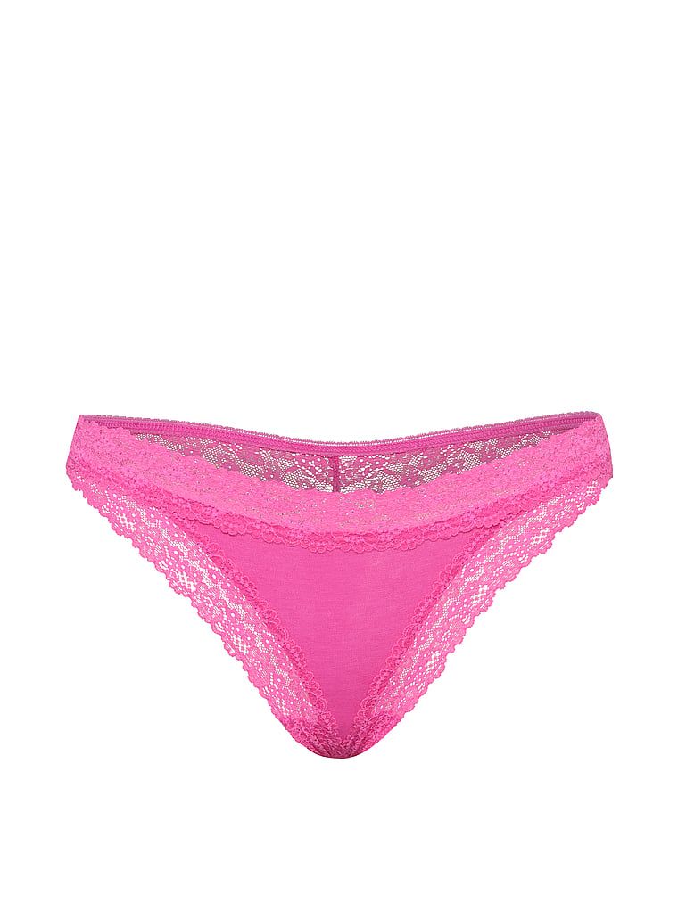 Bavlněná tanga s krajkou a lemem s krajkou. Produkt je růžové barvy a pochází z kolekce Lace Trim.