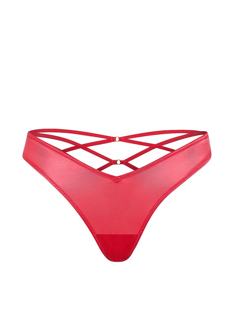 Tanga s ramínky vzadu a vysoko střiženými rameny na zádech. Produkt je červené barvy a pochází z kolekce Very Sexy.