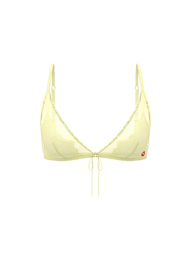 Podprsenka, podprsenka, satén, Tease Kiss. Produkt je žluté barvy a pochází z kolekce Victoria's Secret.