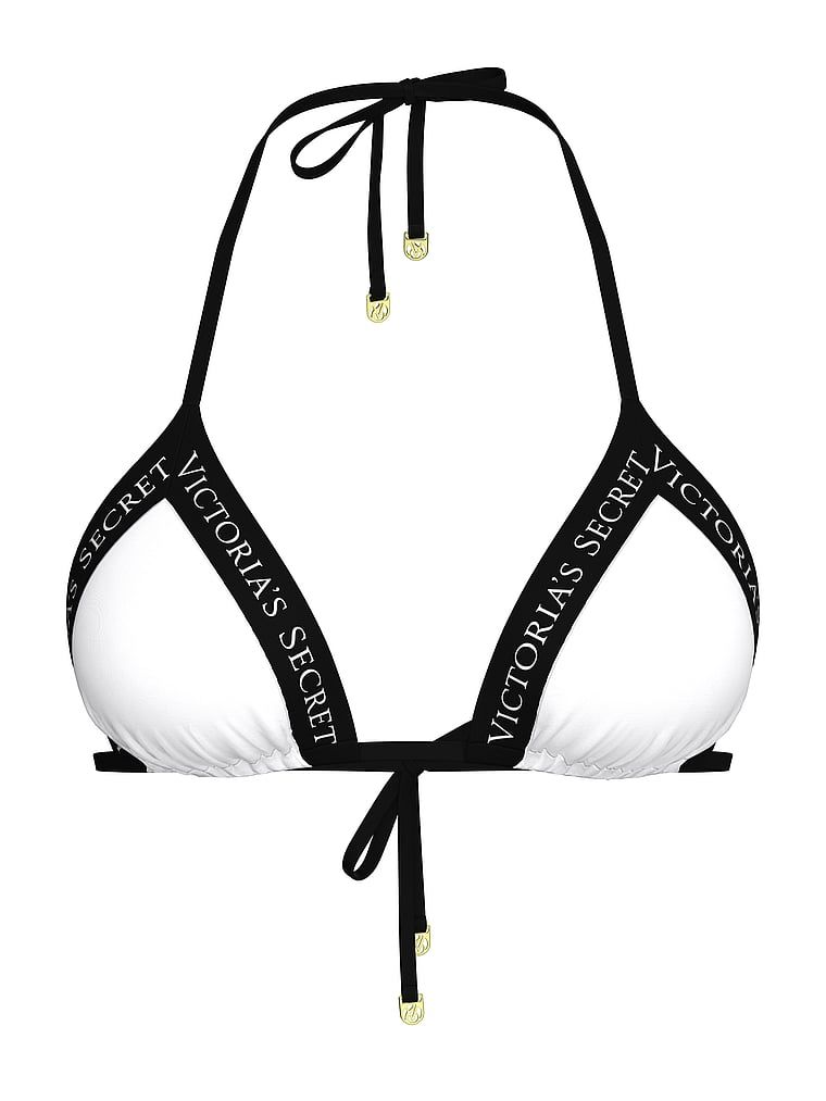 Top bikin VS ikonické logo. Produkt je bílé barvy a pochází z kolekce Victoria's Secret Swim.