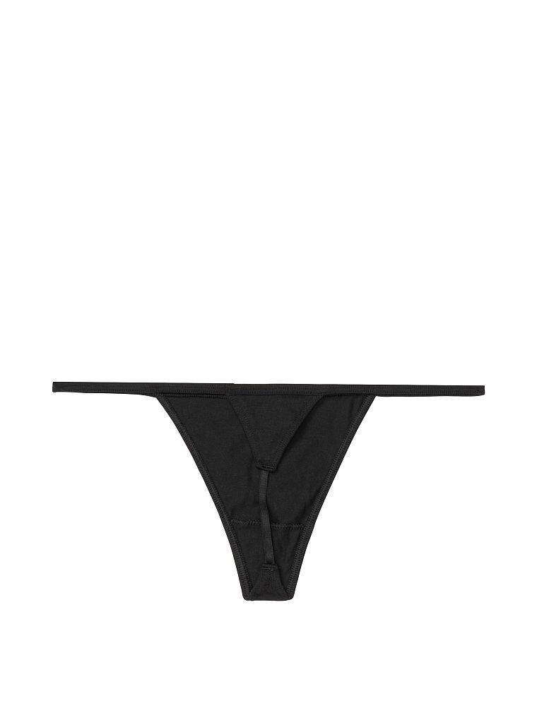Elastická bavlněná tanga. Produkt je černý a pochází z kolekce Victoria's Secret.