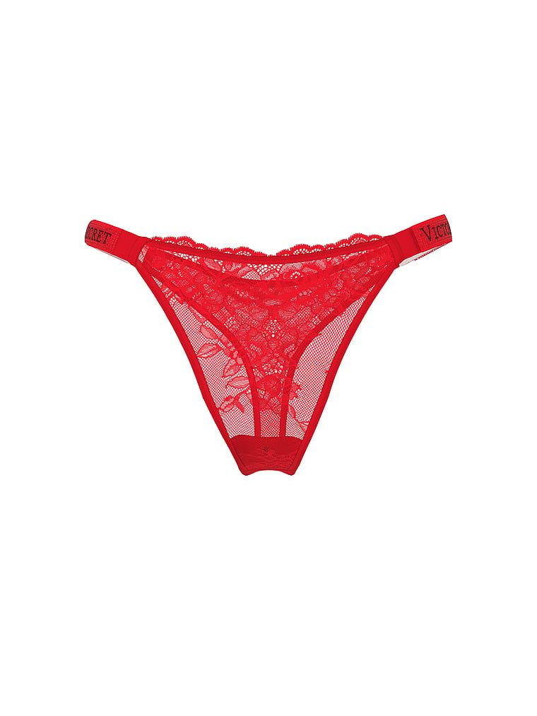 Krajková tanga s lesklými ramínky Shine Strap. Produkt je červené barvy a pochází z kolekce Very Sexy.