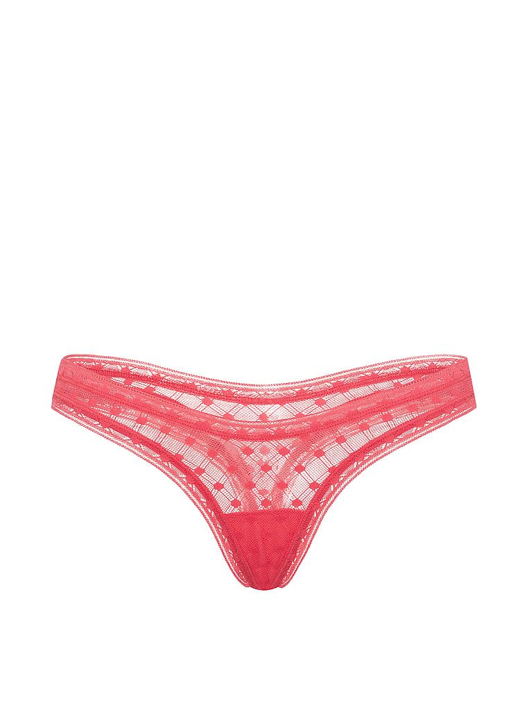 Dot Geo Ultra-Mini Scoop krajkové tanga. Produkt je červené barvy a pochází z kolekce Lacie.