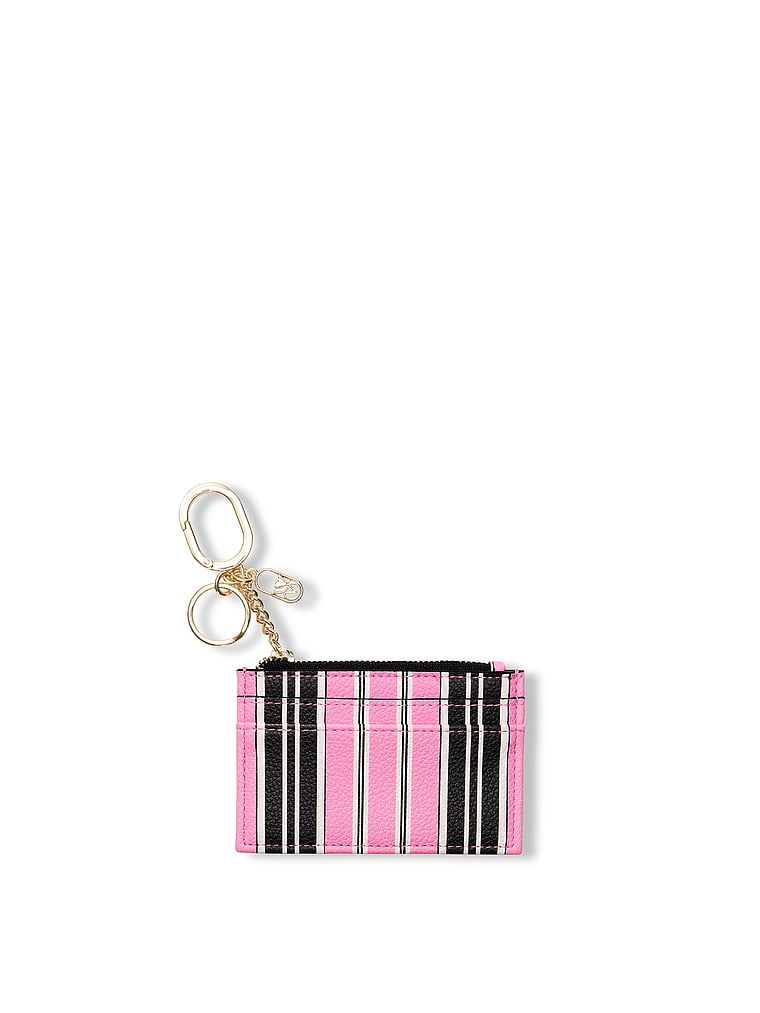 Pink and Black Stripe Klíčenka s pouzdrem na karty