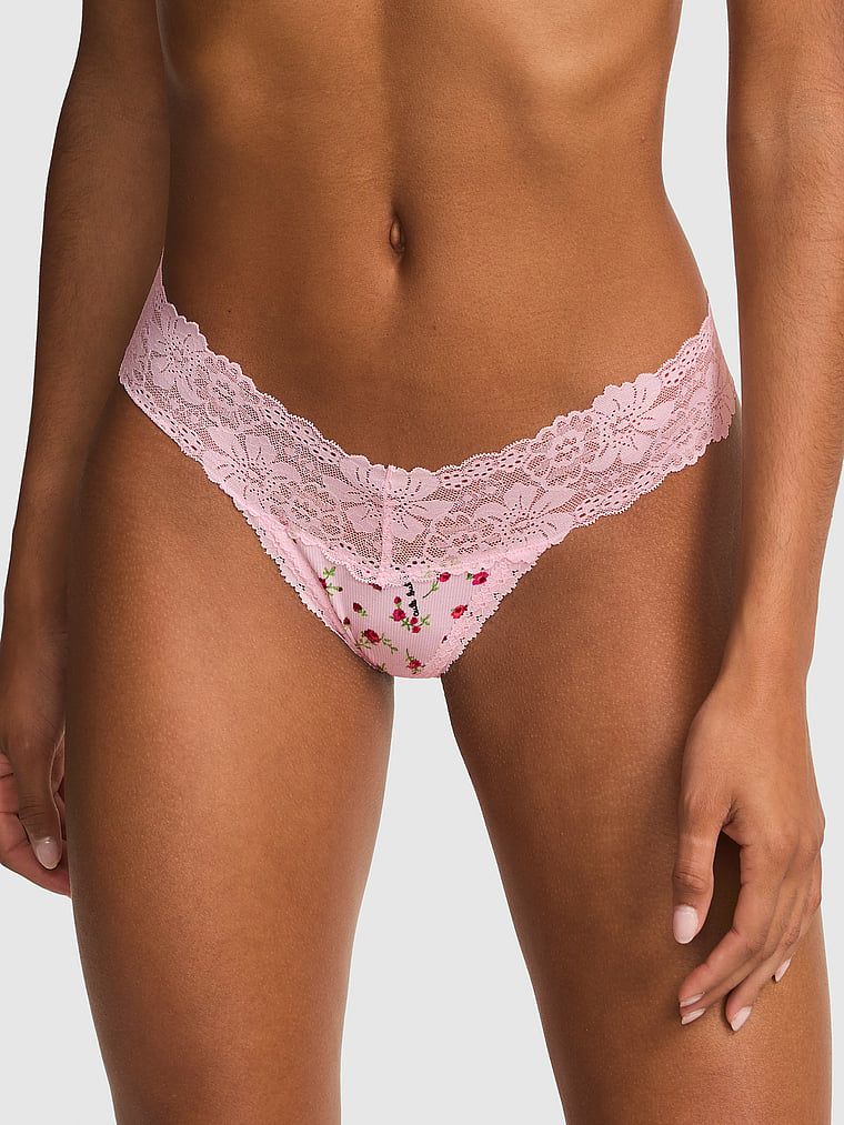 PINK Bavlněná tanga PINK Wink s krajkovým lemem