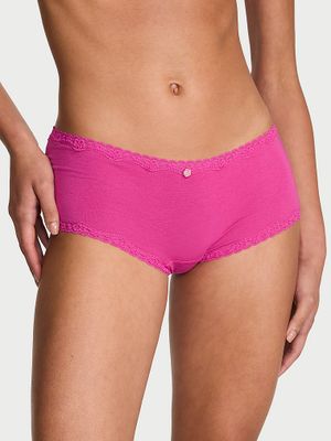 Lace Trim Bavlněné kalhotky Boyshort s krajkovým lemováním