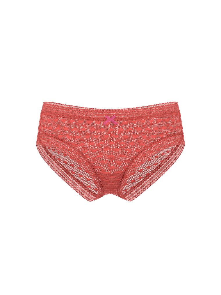 Síťové slipy Heart Lace Cheeky. Produkt je oranžové barvy a pochází z kolekce Lacie.