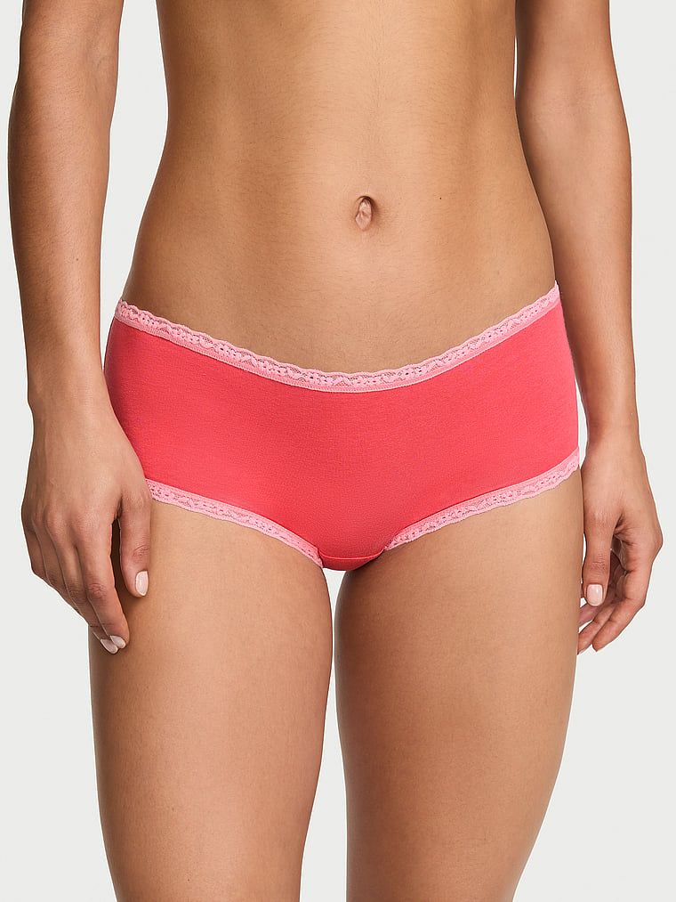 Lace Trim Bavlněné kalhotky Boyshort s krajkovým lemováním