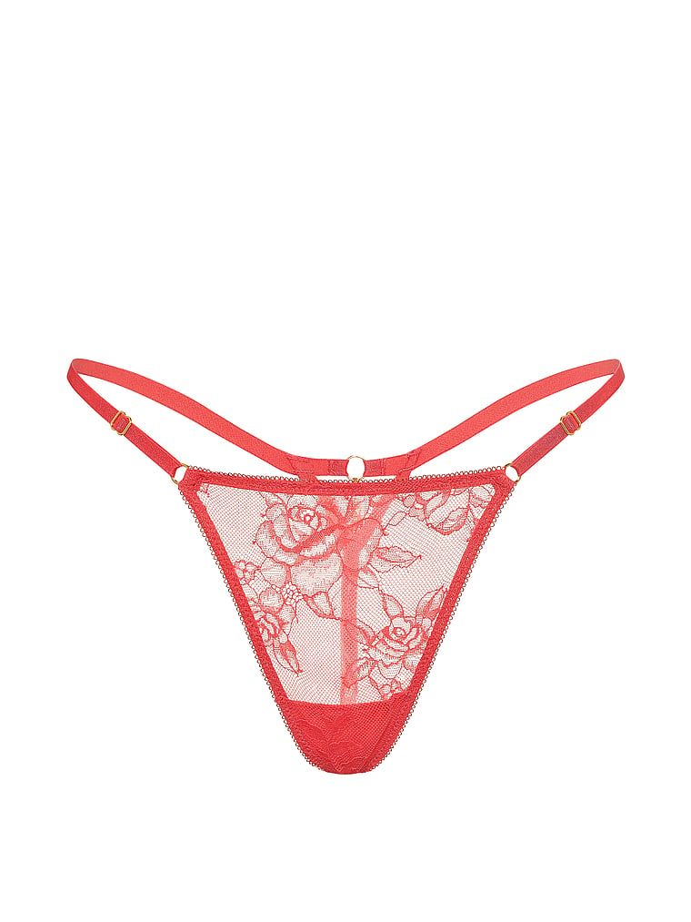 Krajkové tanga s nastavitelnými popruhy Hardware. Produkt je růžové barvy a pochází z kolekce Very Sexy.
