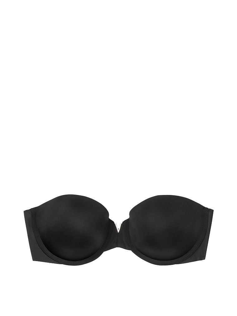 Sexy iluze bez ramínek povznášejí bezramennou push-up podprsenku. Produkt je černý a pochází z kolekce Victoria's Secret Bare.