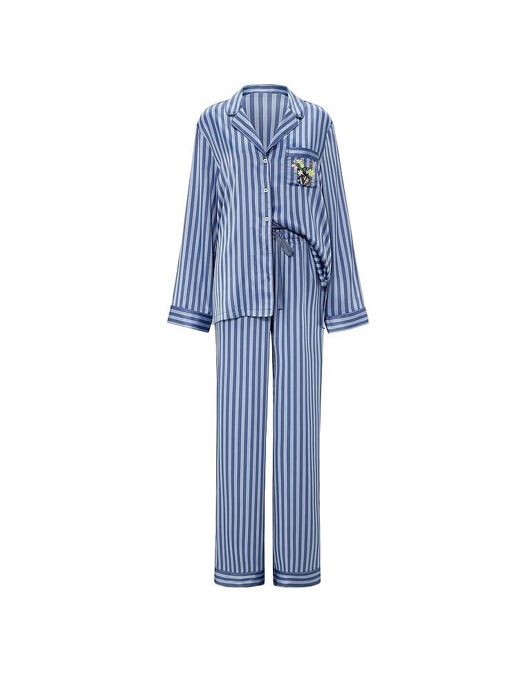 Typické saténové pyžamo s dlouhými rukávy. Produkt je vzorovaný a pochází z kolekce Victoria's Secret.