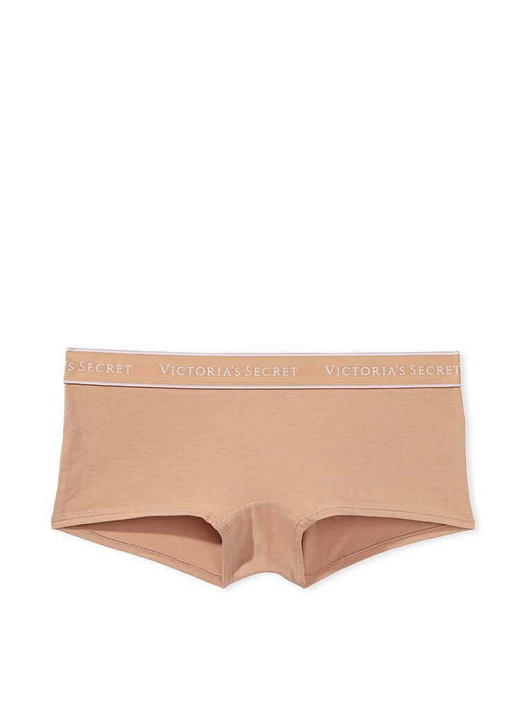 Bavlněné kalhotky s logem v pase Boyshort. Produkt je béžový a pochází z kolekce Cotton.