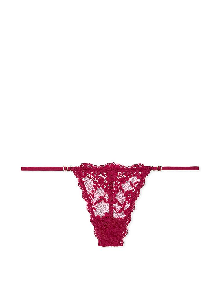 Krajková tanga s nastavitelnými řemínky Lace V-String. Produkt je červený a pochází z kolekce Dream Angels.