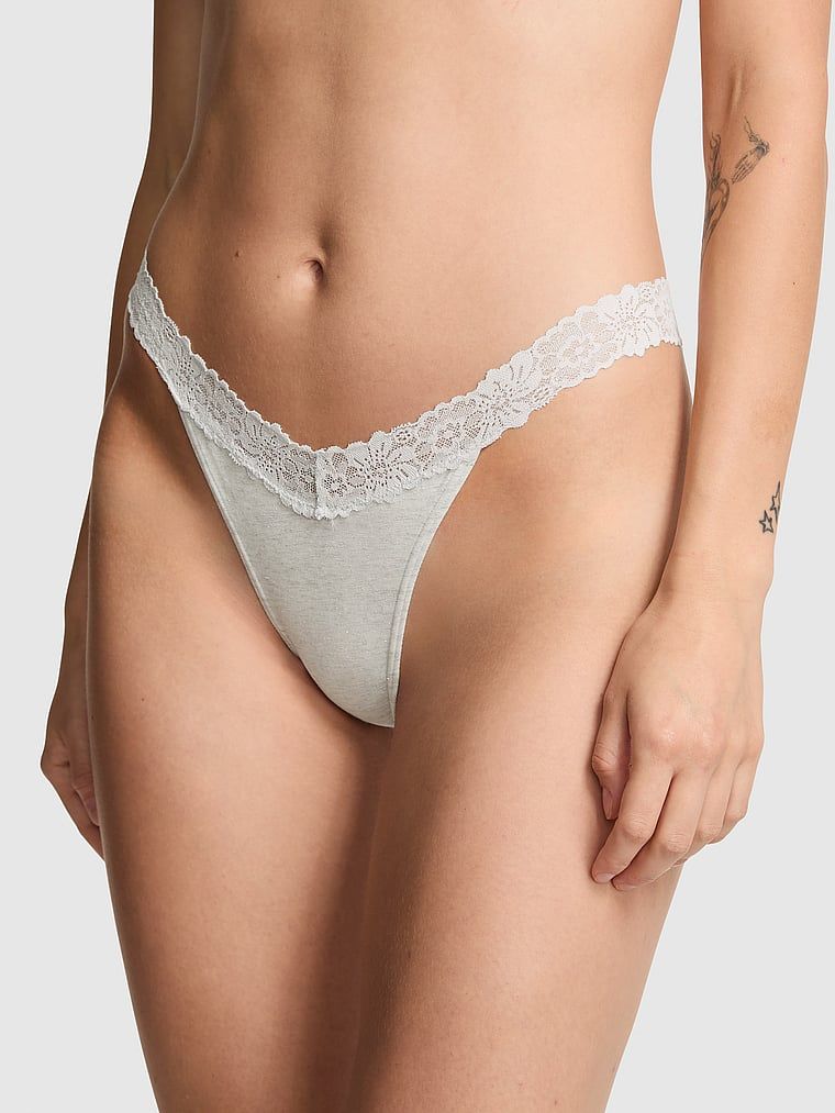 Kalhotky Cotton Lace-Trim Thong
