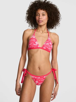 PINK Trojúhelníkový push-up bikini top na zavazování