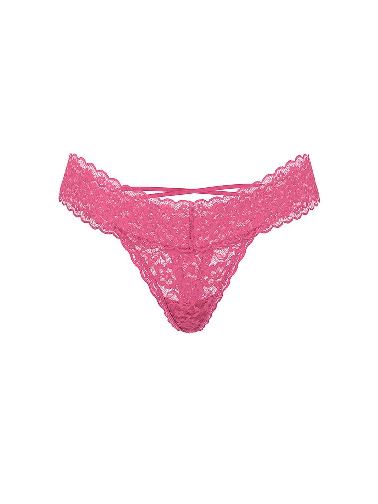 Krajkové tanga s ramínky na zadní straně Blossom. Produkt je růžové barvy a pochází z kolekce Lacie.