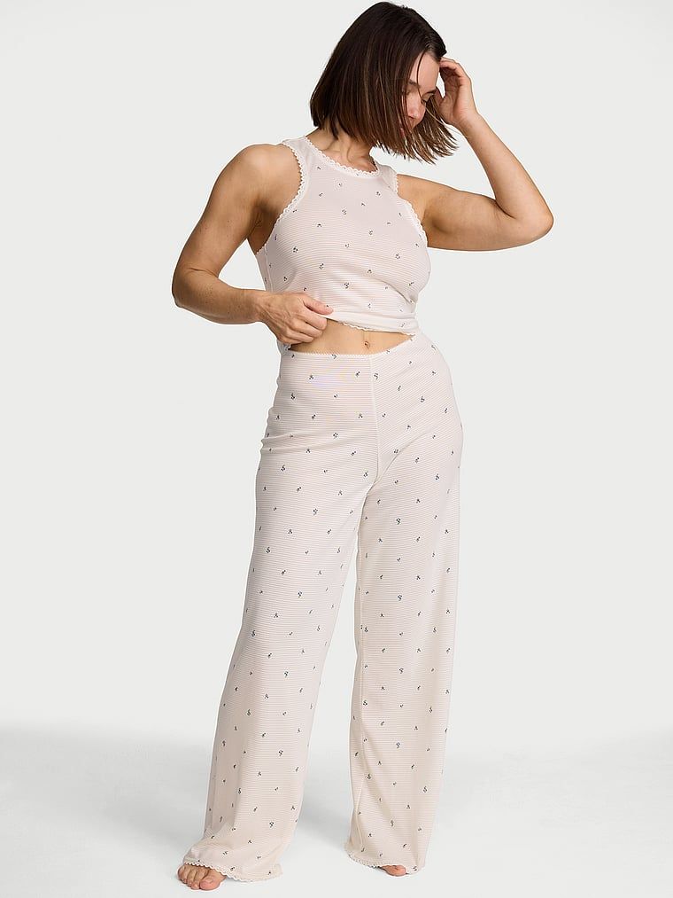 Victoria's Secret Bavlněná souprava s tílkem a kalhotami se stínovanými pruhy