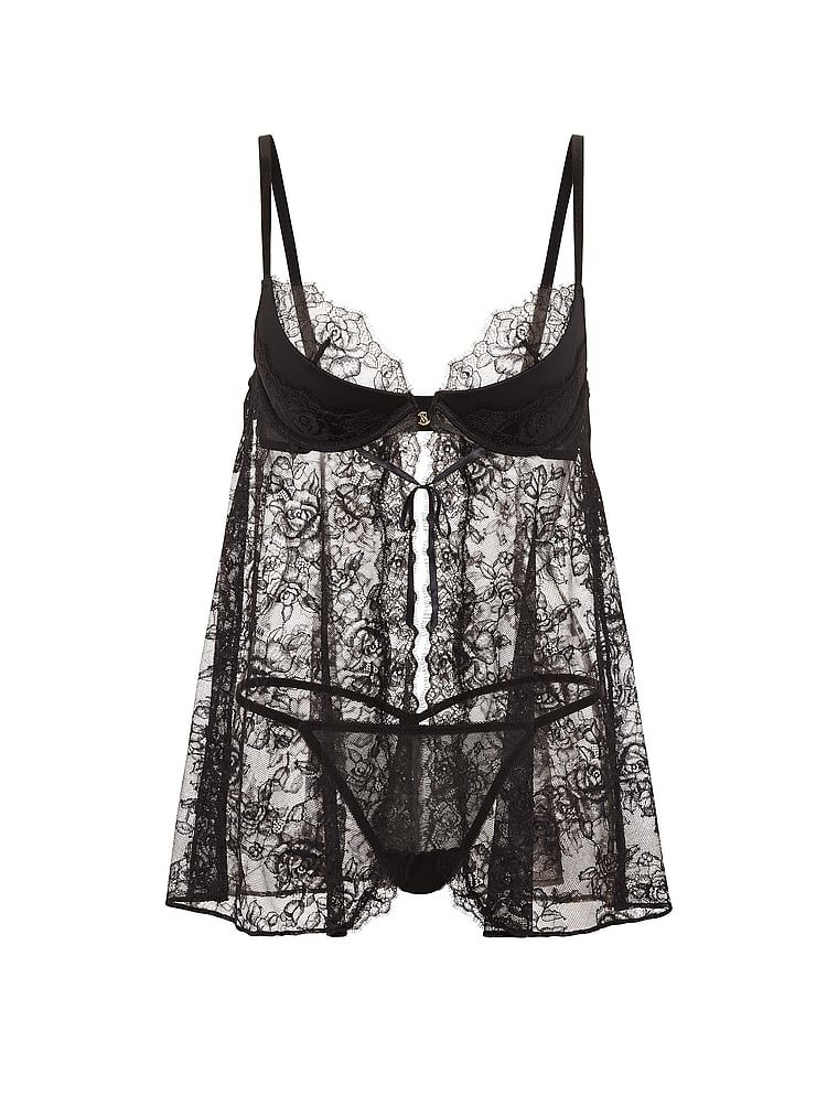 Push-up spodnička a krajková tanga Babydoll. Produkt je černý a pochází z kolekce Very Sexy.