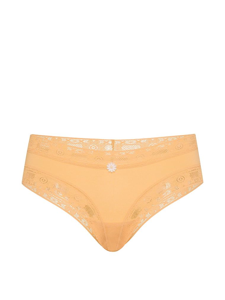 Bavlněné kalhotky s háčkovanou krajkou Cheeky. Produkt je žluté barvy a pochází z kolekce Lace Trim.