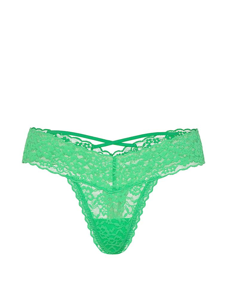 Krajkové tanga s ramínky na zadní straně Blossom. Produkt je zelené barvy a pochází z kolekce Lacie.