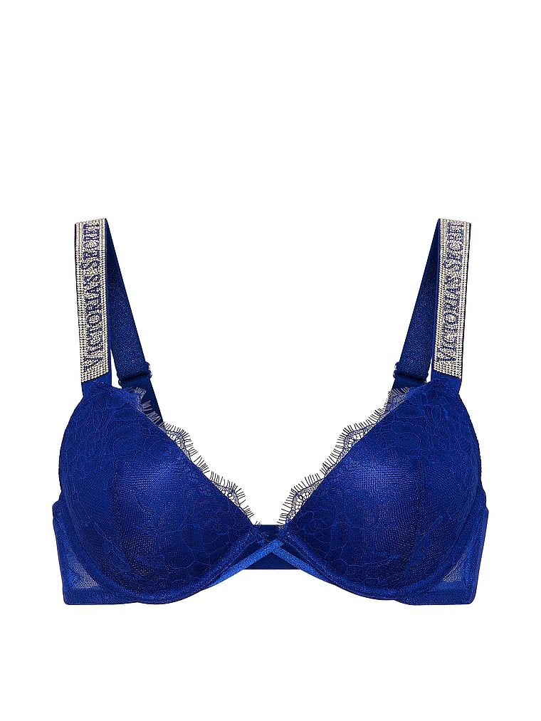 Mírně vycpávaná krajková podprsenka s lesklými ramínky Shine Strap Demi. Produkt je modré barvy a pochází z kolekce Very Sexy.