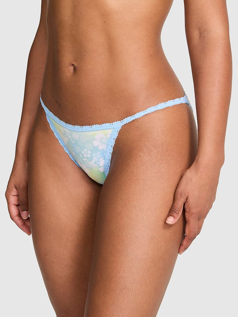 Bikini kalhotky s tenkými pásky a krajkou PINK Wink