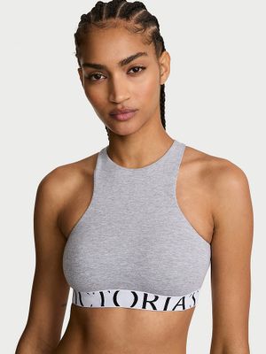 T-shirt Bavlněná nepodšitá braletka s vysokým výstřihem a logem
