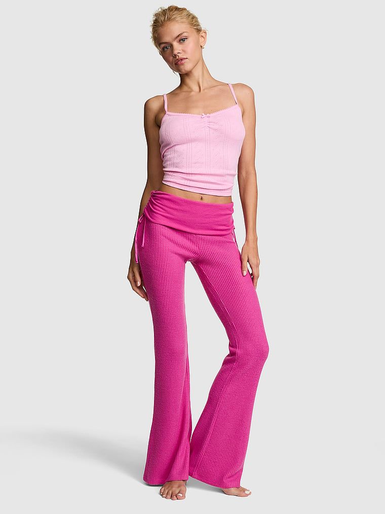 PINK Rozšířené kalhoty Wa?e Knit s ohrnovacím pasem