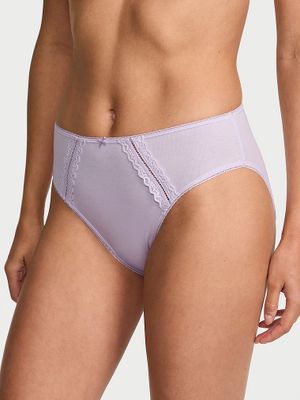 Victoria's Secret Bavlněné klasické kalhotky s vysoko střiženou nohavičkou a krajkovým lemem