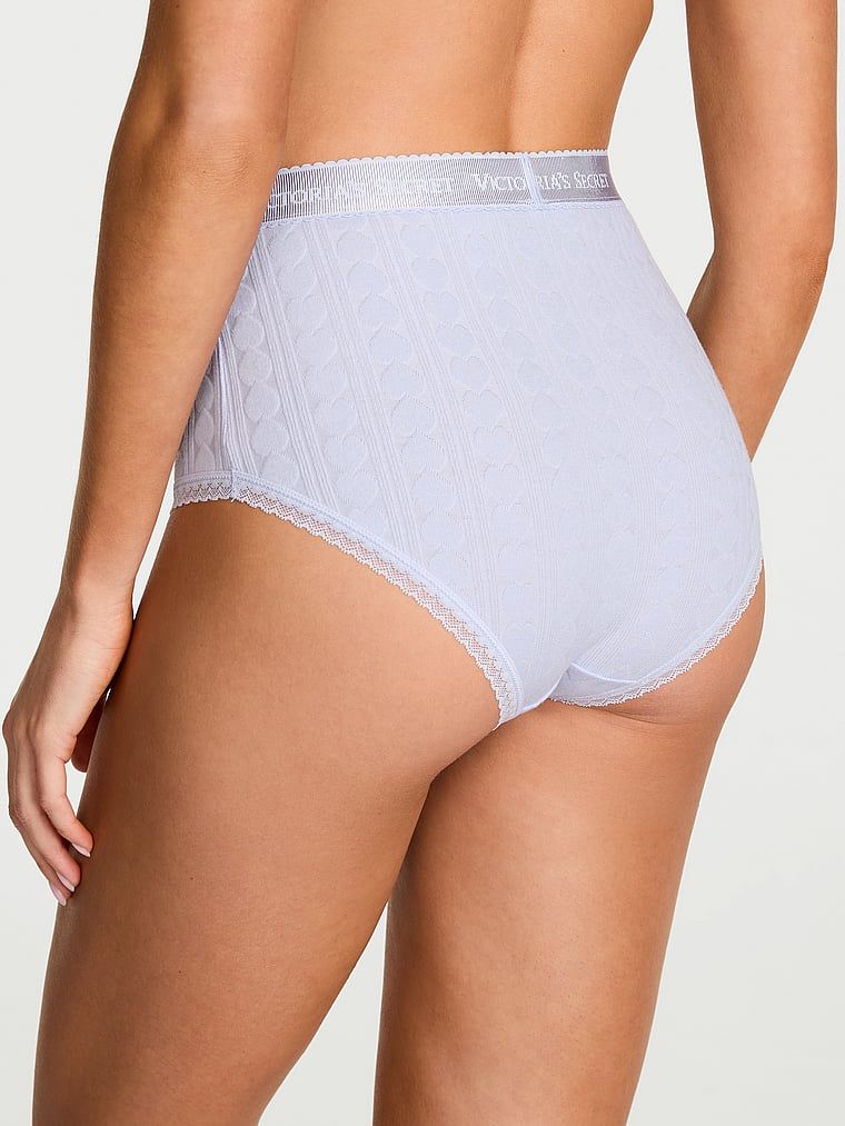 Bavlněné slipy s vysokým pasem, srdíčky a logem Heart Pointelle Briefs. Produkt je fialové barvy a pochází z kolekce Cotton.
