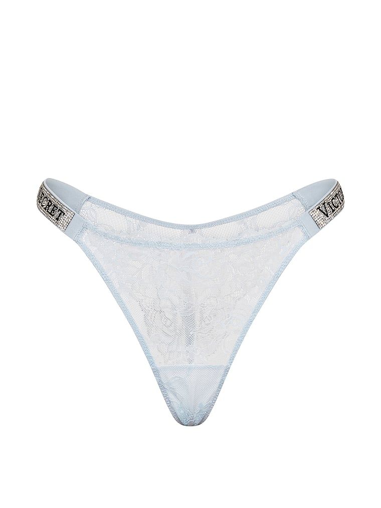 Brazilské krajkové kalhotky s brazilskými pruhy Shine Strap. Produkt je modrý a pochází z kolekce Very Sexy.