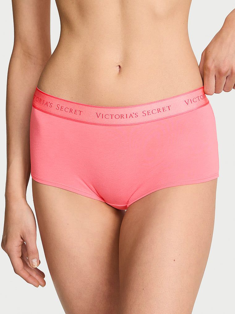 Bavlněné kraťasy s logem v pase Boyshort. Produkt je růžové barvy a pochází z kolekce Cotton.