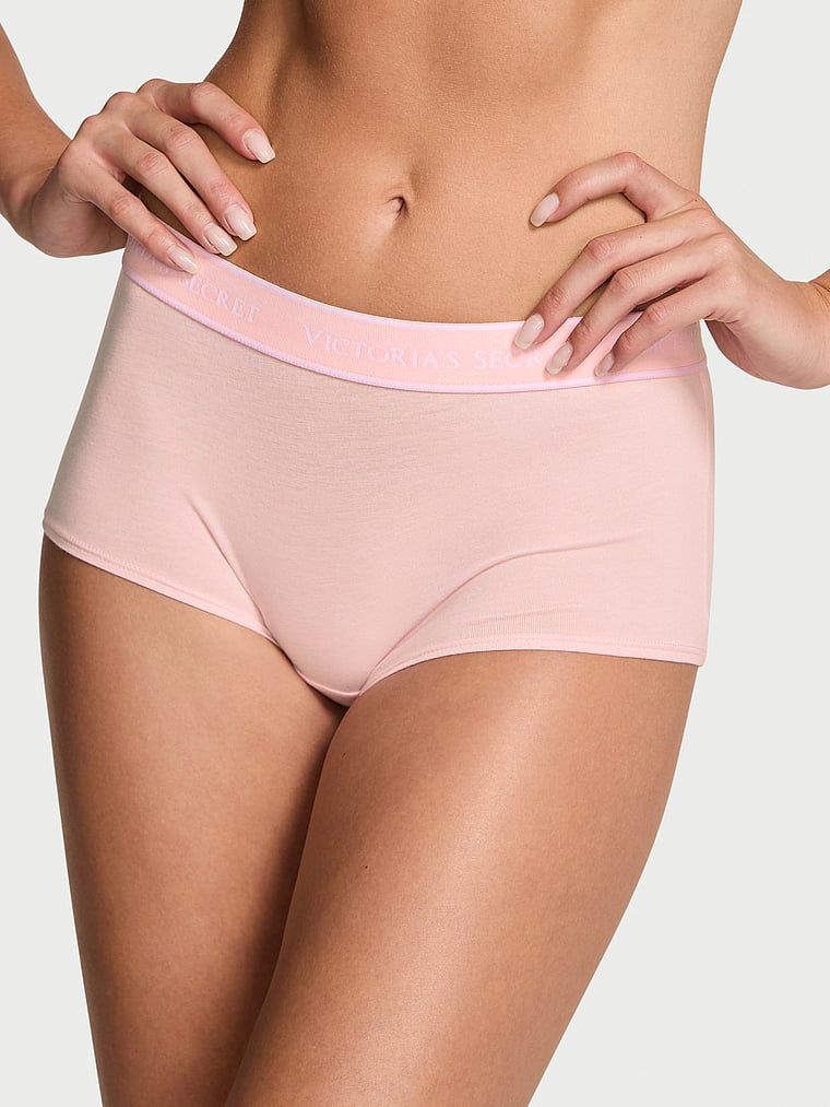 Bavlněné šortky s logem v pase Boyshort. Produkt má růžovou barvu a pochází z kolekce Cotton.