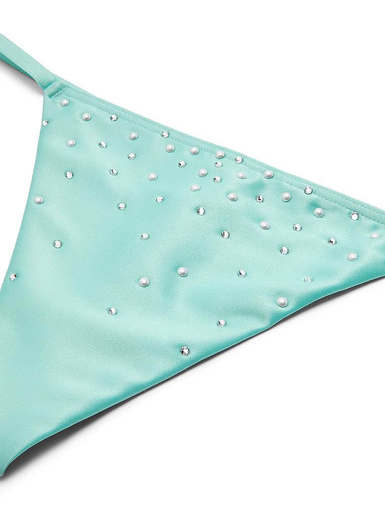 Satenová tanga s perlovými krystaly. Produkt je modré barvy a pochází z kolekce Dream Angels.