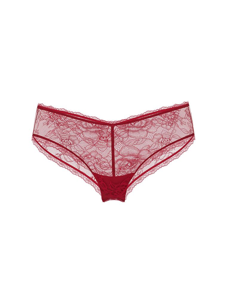 Krajkové kalhotky s vysokým střihem nohavic Rose Lace Cheeky. Produkt má červenou barvu a pochází z kolekce Very Sexy.
