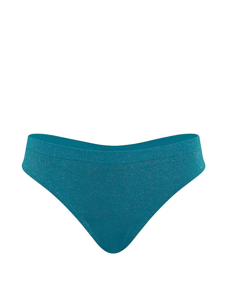 Tanga vyrobená z lesklého materiálu Shimmer. Produkt je modré barvy a pochází z kolekce Seamless.