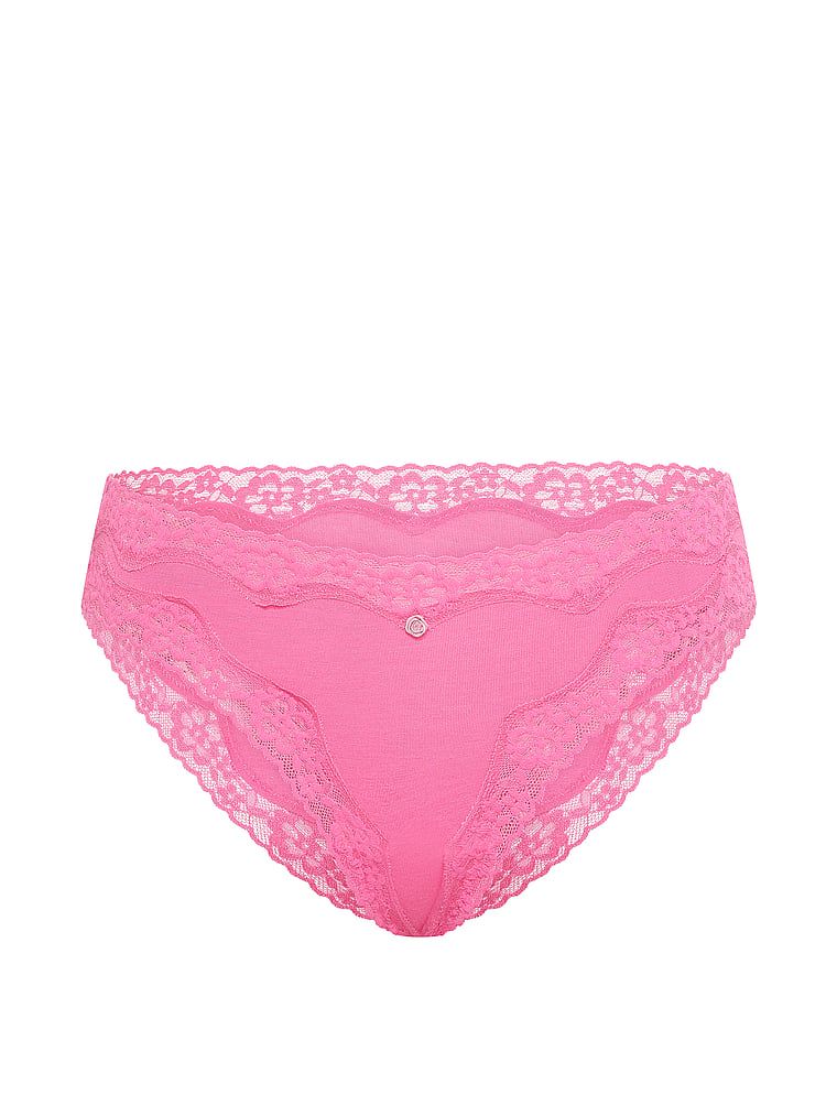 Bavlněné kalhotky s krajkovými bikinami s krajkovým lemováním. Produkt je růžové barvy a pochází z kolekce Lace Trim.