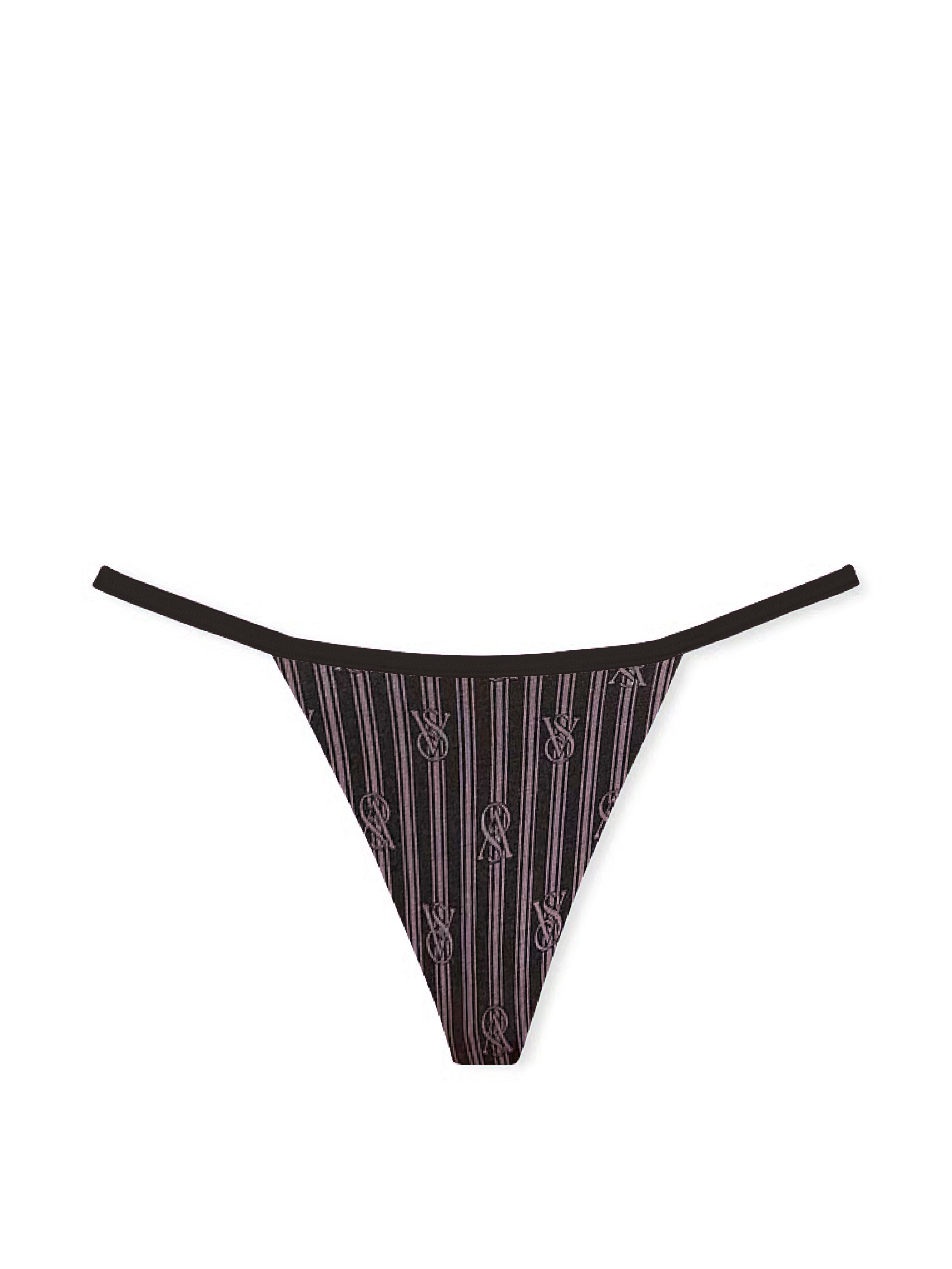 Elastická bavlněná tanga. Výrobek má pruhovaný vzor a pochází z kolekce Victoria's Secret.