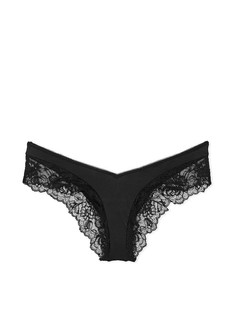 Kalhotky s krajkou na okrajích a vysoko střiženými nohavicemi Lace-Trim Cheeky. Produkt je černý a pochází z kolekce Very Sexy.