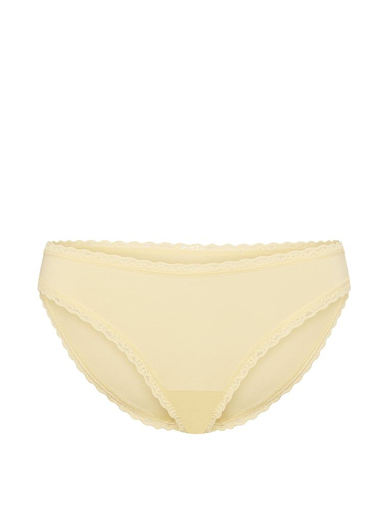 Bavlněné kalhotky s krajkovými bikinami s krajkovým lemováním. Produkt je žluté barvy a pochází z kolekce Lace Trim.