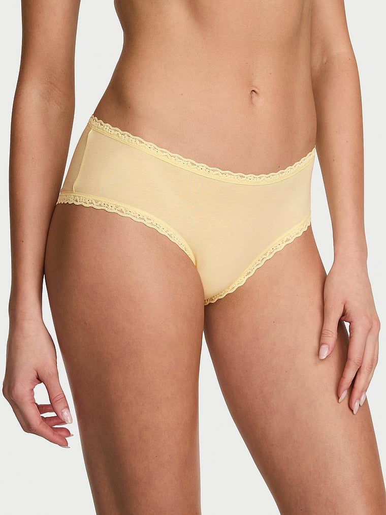 Lace Trim Bavlněné koketní kalhotky s krajkou v pase