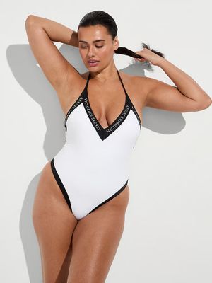 Victoria's Secret Swim Ikonické jednodílné plavky s hlubokým výstřihem a logem