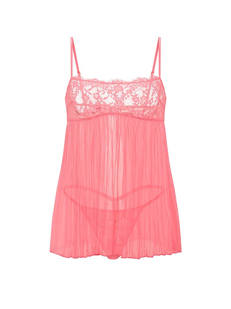 Dream Lace Pliated Babydoll spodnička a tanga. Produkt je růžové barvy a pochází z kolekce Dream Angels.