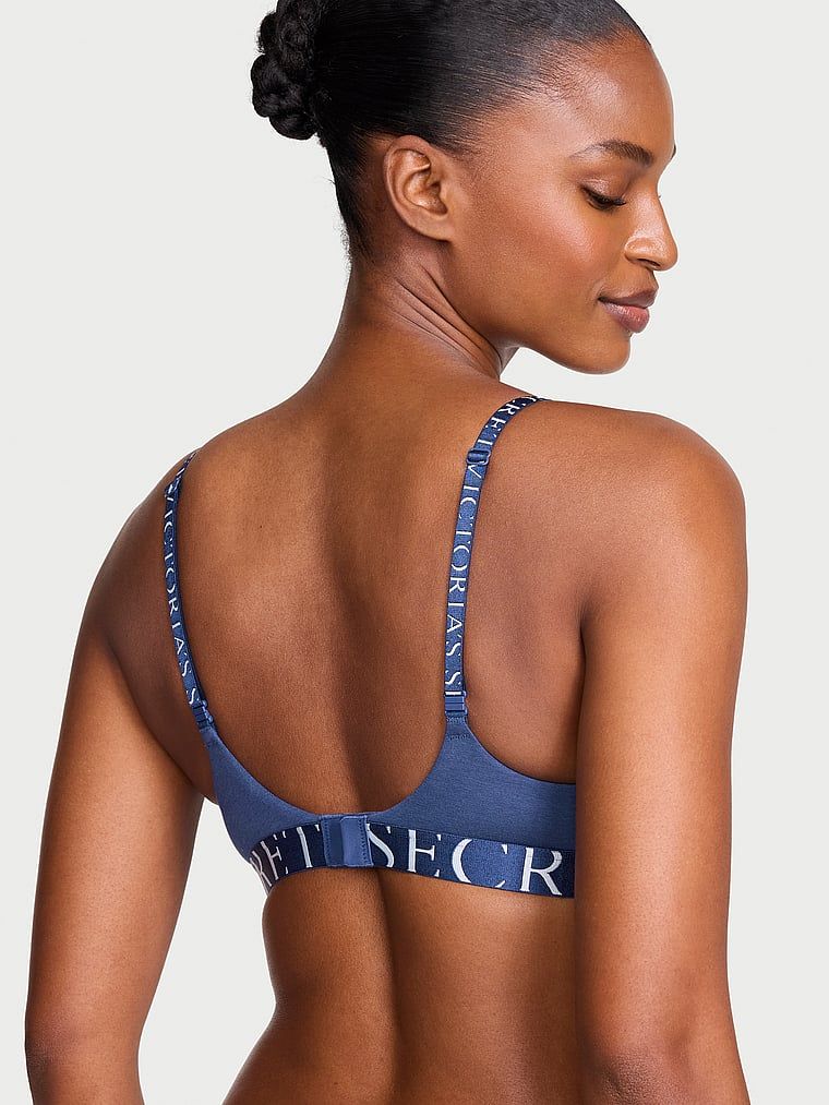 Push-up bavlněná podprsenka Perfect Shape Exploded Logo. Produkt je modré barvy a pochází z kolekce triček.