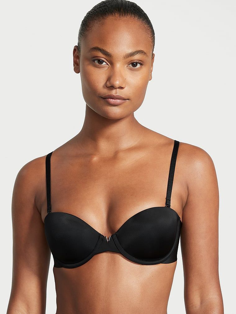 Mírně vyztužená podprsenka bez ramínek. Produkt je černý a pochází z kolekce Victoria's Secret Bare.